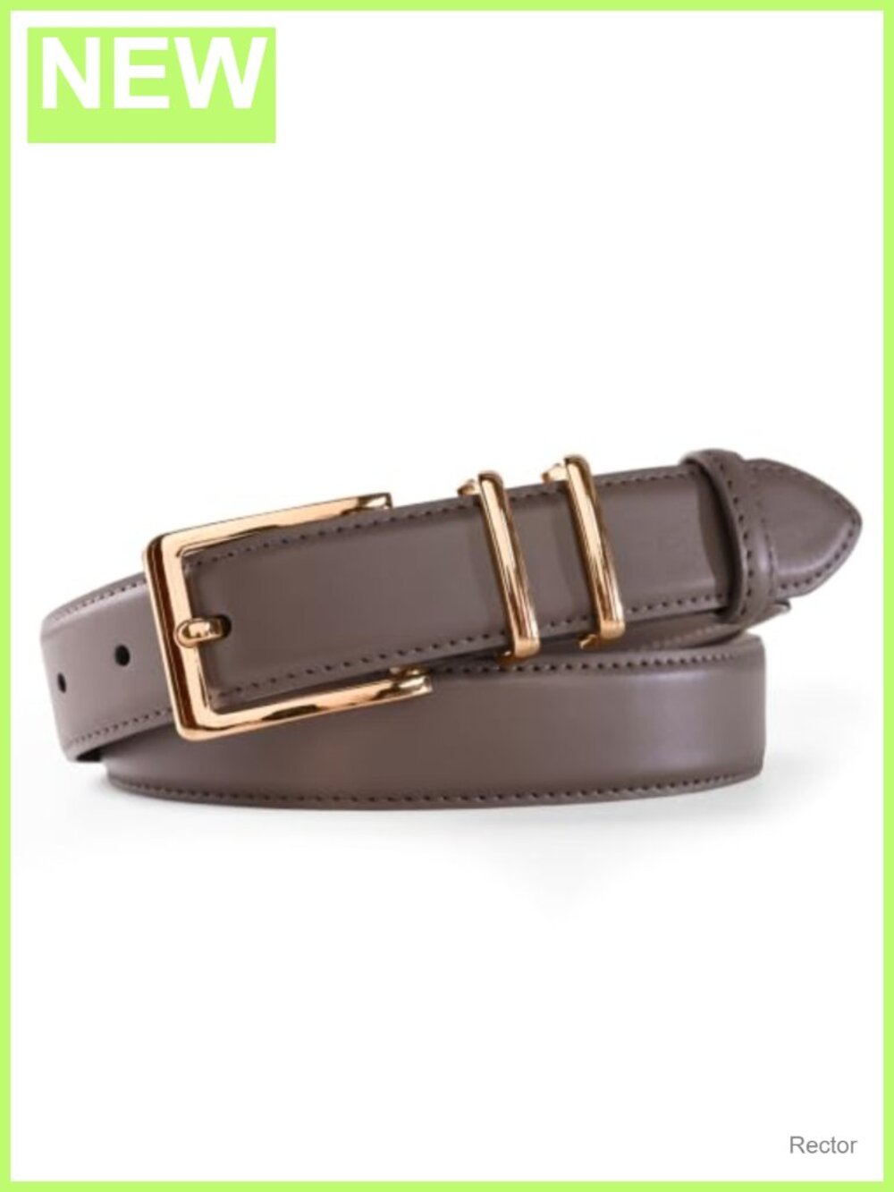 Women's Vintage Leather Belt with Gold Buckle, 9 Holes, Adjustable
